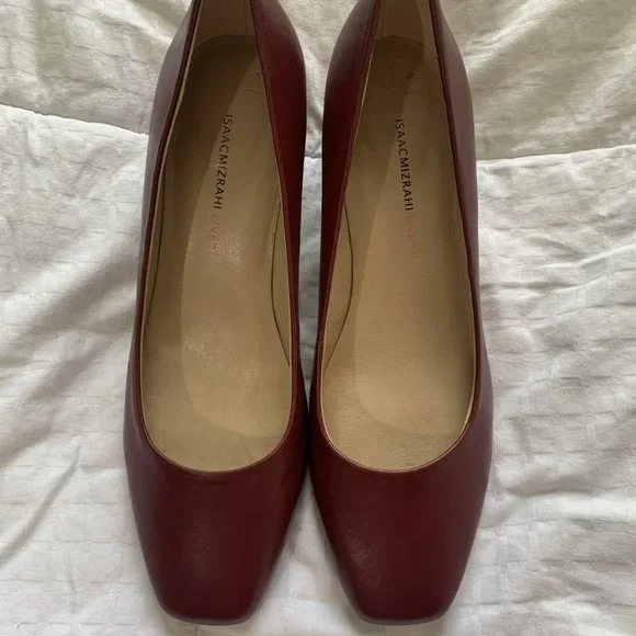 Dark Red Leather Leopard Pump Shoes - Picture 2 of 7